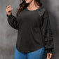 Black Plus Size Sequin Patchwork Crew Neck Long Sleeve Top