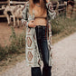 Brown Western Aztec Printed Open Front Long Cardigan