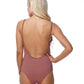 SOLID RIPPBED ONE PIECE SWIMSUIT WITH BUTTON