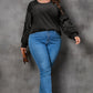 Black Plus Size Sequin Patchwork Crew Neck Long Sleeve Top