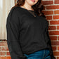 Black Plus Size Exposed Seam Crinkle Patchwork Top