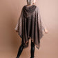 Herringbone Tweed Hooded Frayed Edge Poncho