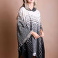 Herringbone Tweed Hooded Frayed Edge Poncho