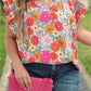 Multicolour Plus Floral Notched Neck Ruffle Sleeve Blouse