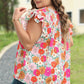 Multicolour Plus Floral Notched Neck Ruffle Sleeve Blouse