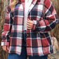 Red Printed Plus Size Plaid Button up Hooded Jacket