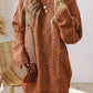 Coffee Cable Knit Drop Shoulder Loose Fit Sweater Dress