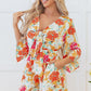 Orange Blooming Floral Print Front Tie Romper