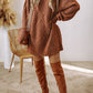 Coffee Cable Knit Drop Shoulder Loose Fit Sweater Dress