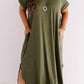 Green Plus Size V Neck Rolled Cuffs Maxi Dress