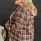 Brown Plus Size Plaid Contrast Button up Hooded Jacket