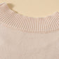 Oatmeal Plus Cable Knit Short Ruffled Sleeve Mock Neck Sweater