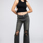 Distressed Vintage Washed Wide Leg Pants