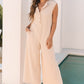 Smoke Gray Textured Buttoned Wide Leg Sleeveless Jumpsuit