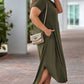 Green Plus Size V Neck Rolled Cuffs Maxi Dress