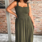 Jungle Green Shirred Bust Sleeveless Plus Size Maxi Dress