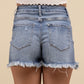 Mid Rise Raw Frayed Hem Denim Shorts