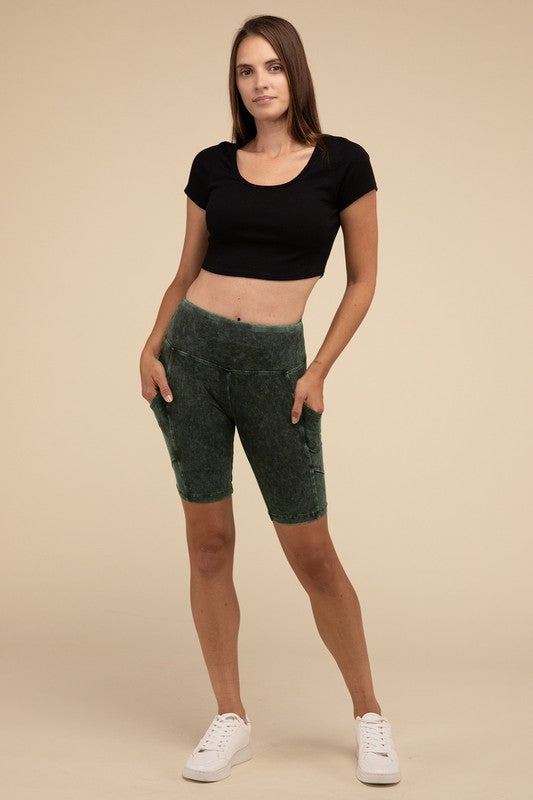 Leggings con bolsillo y cinturilla ancha con lavado mineral