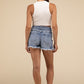 Mid Rise Raw Frayed Hem Denim Shorts