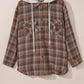 Brown Plus Size Plaid Contrast Button up Hooded Jacket