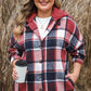 Red Printed Plus Size Plaid Button up Hooded Jacket