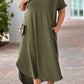 Green Plus Size V Neck Rolled Cuffs Maxi Dress