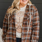 Brown Plus Size Plaid Contrast Button up Hooded Jacket