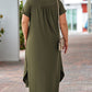 Green Plus Size V Neck Rolled Cuffs Maxi Dress